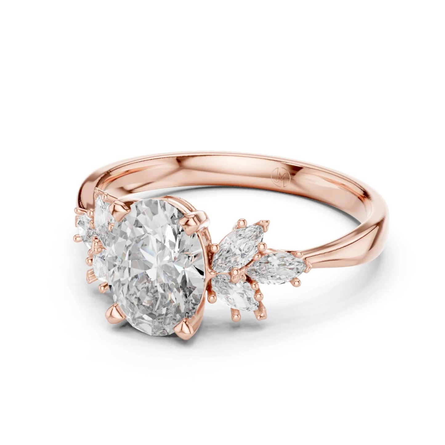 Ovaler Diamantring mit floralen Seitensteinen | 18 Karat Gold