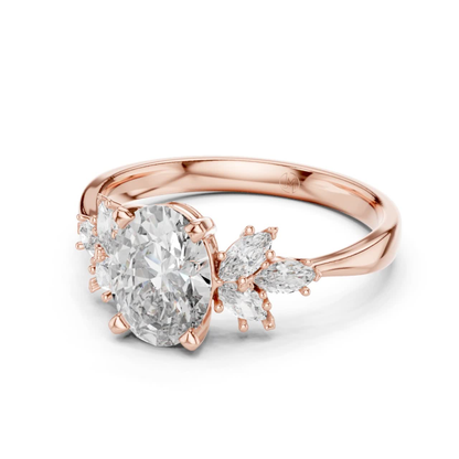 Ovaler Diamantring mit floralen Seitensteinen | 18 Karat Gold