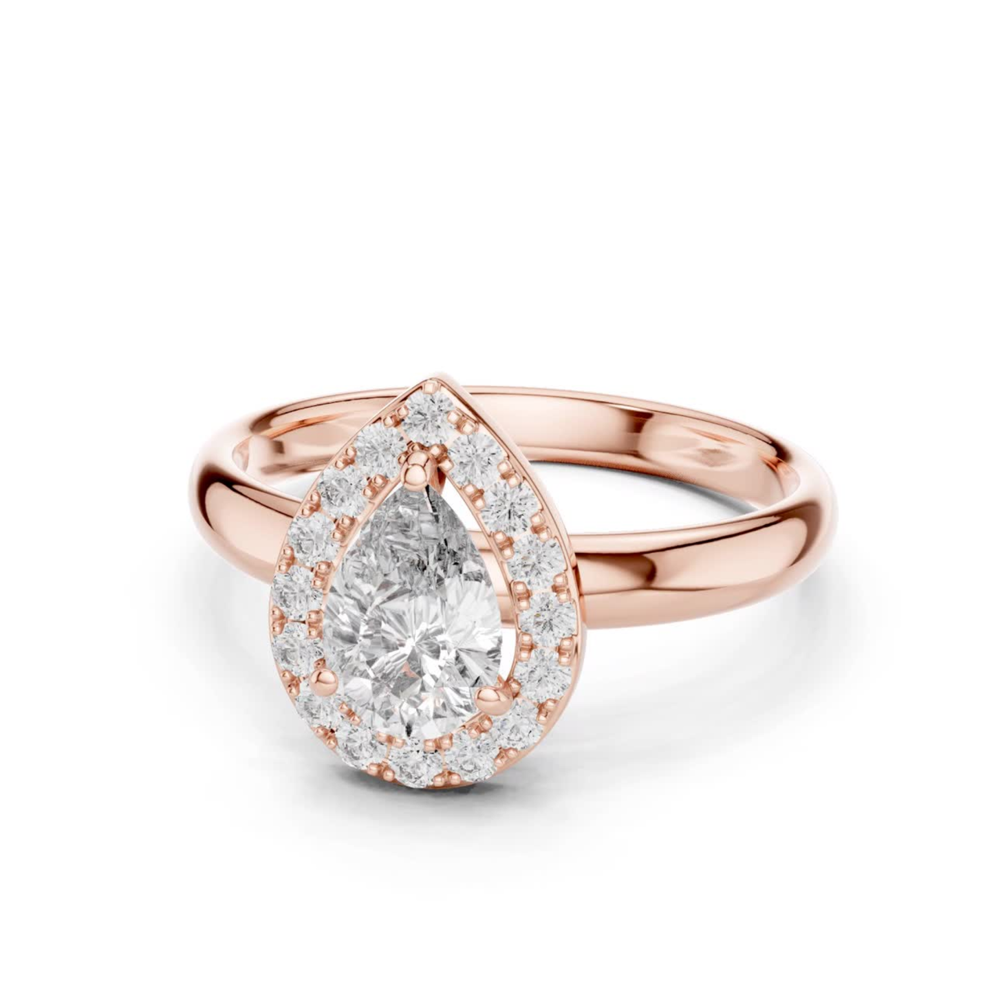 Pear Shape Halo Diamond Ring With Round Accent Stones | 18K