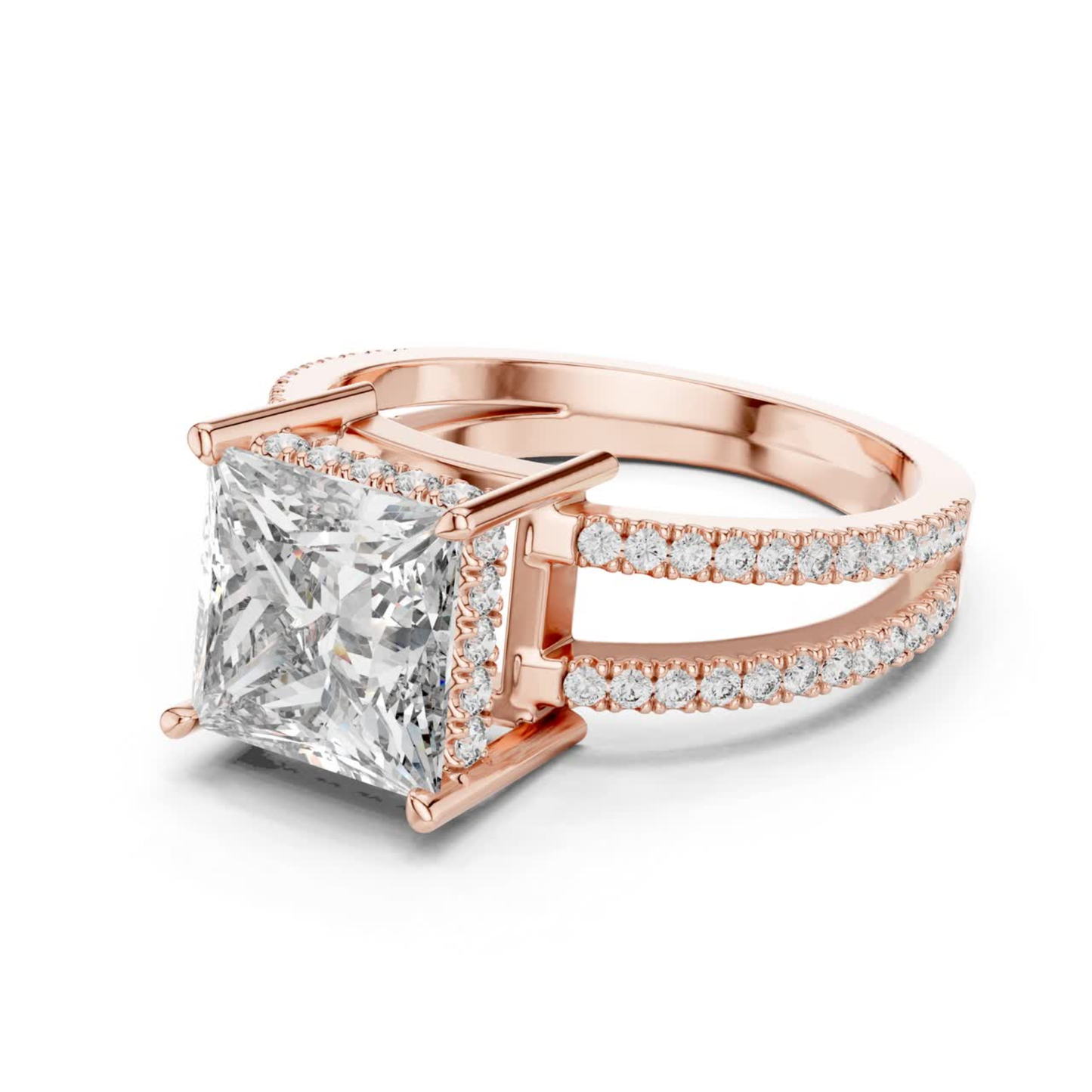 Princess Cut Split Shank Diamond Ring | Luxury Gold Style