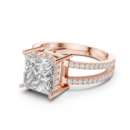 Princess Cut Split Shank Diamond Ring | Luxury Gold Style