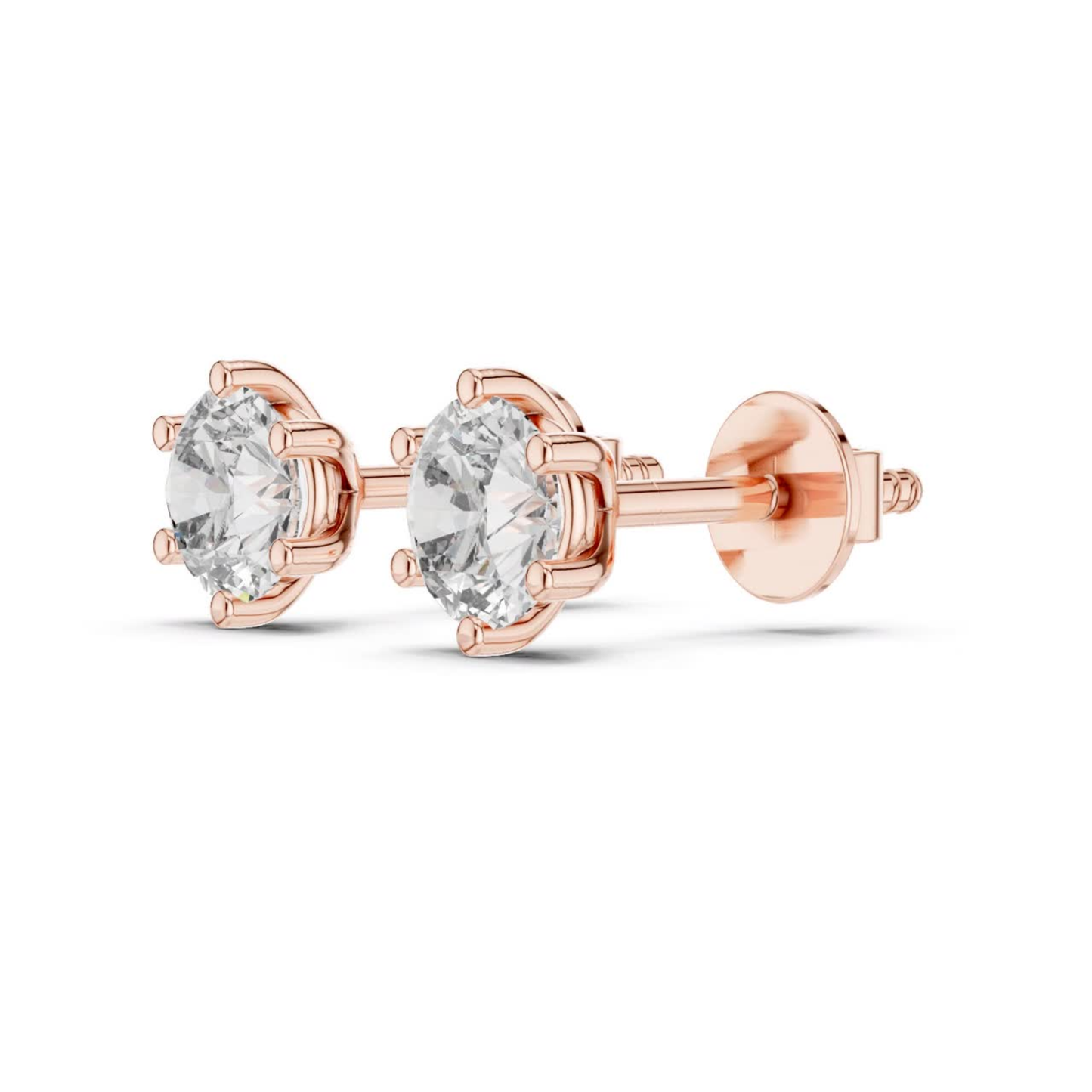 Round Diamond Stud Earrings | Timeless Brilliance in Six Prong Setting