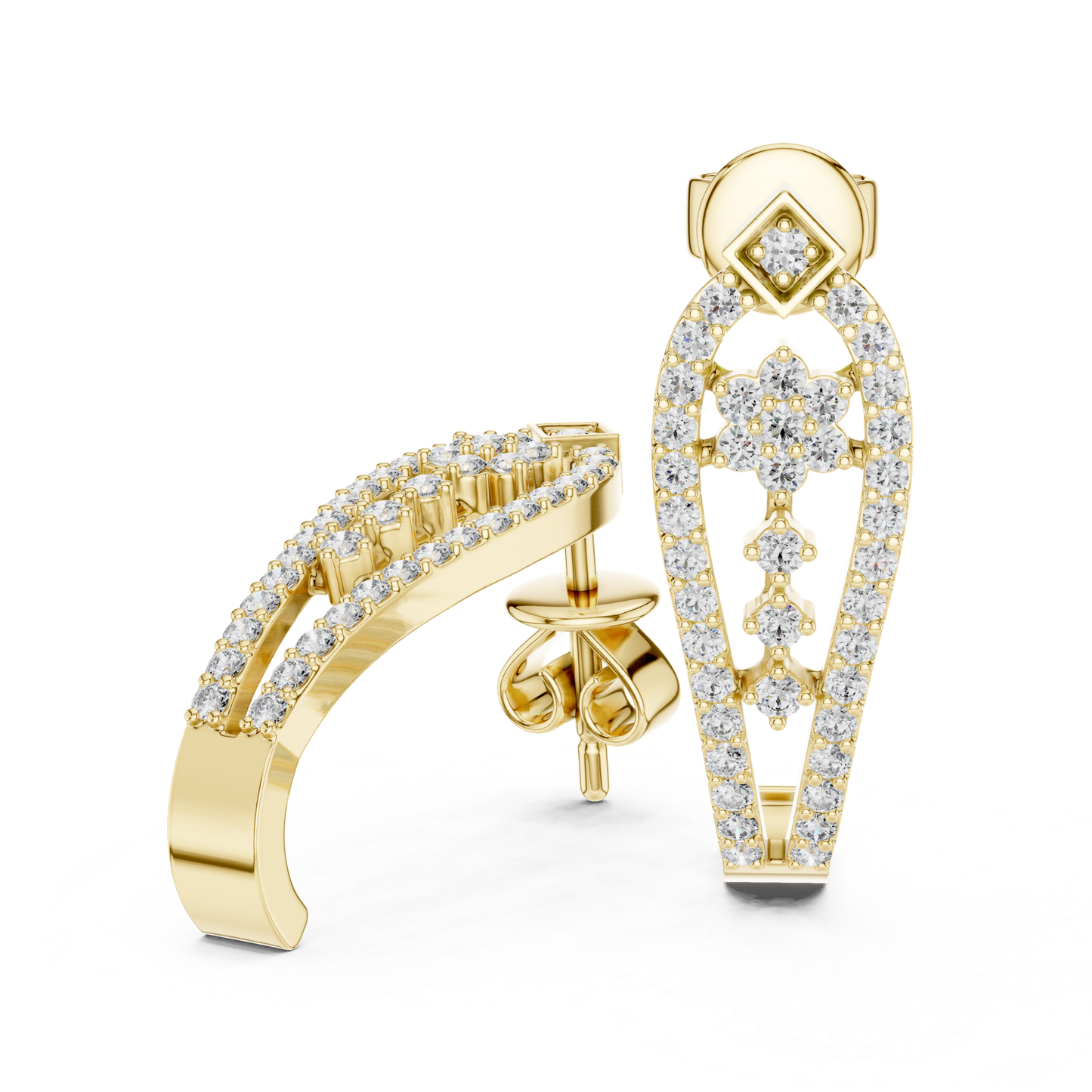 Floral Geometric Diamond Drop Earrings | Openwork Luxury Design