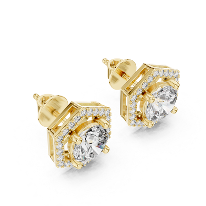 Runde Diamant-Halo-Ohrstecker | Geometrische Brillanz in edlem Gold