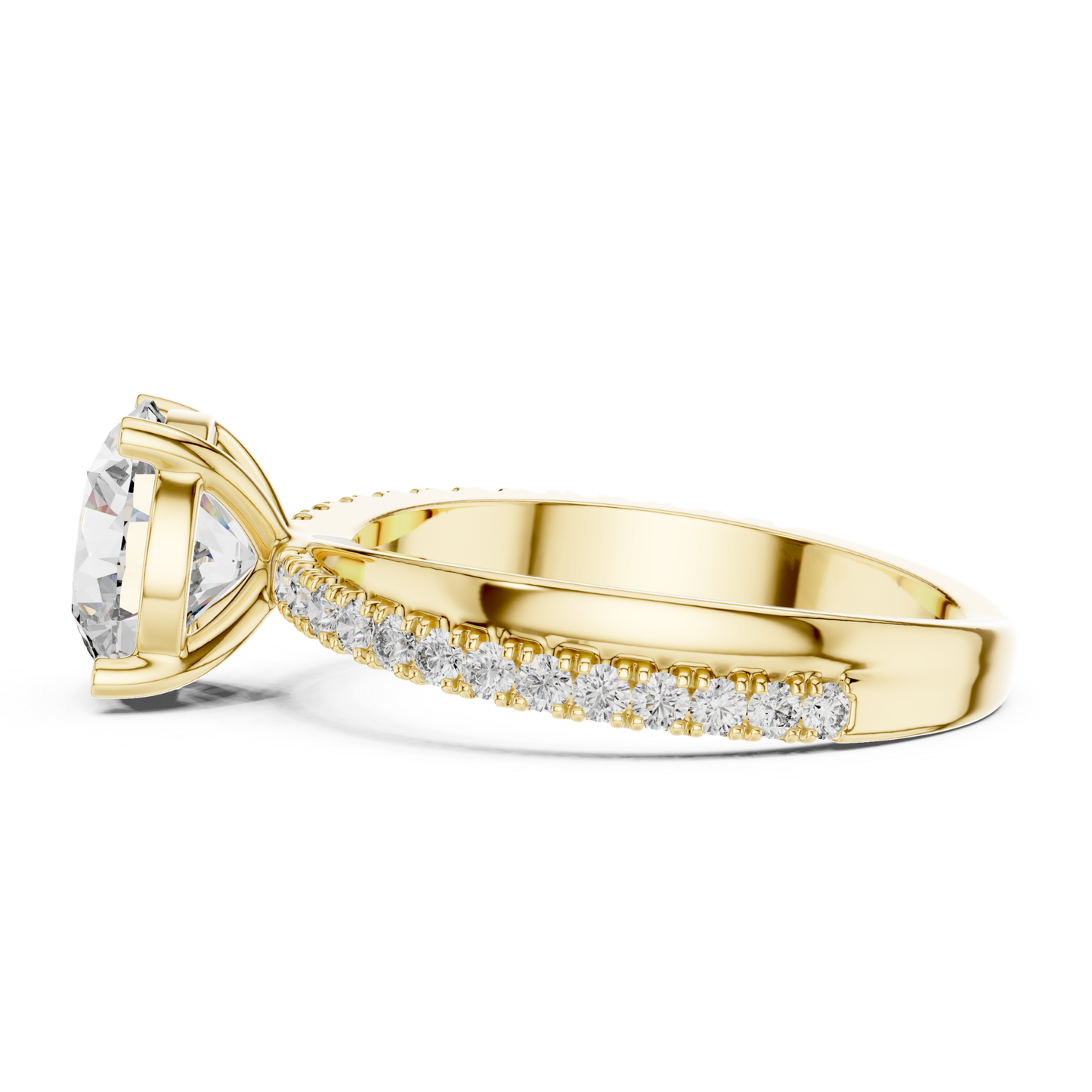 Round Brilliant Solitaire Diamond Ring with Pave Band | Timeless Luxury