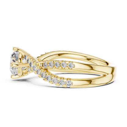 Round Cut Diamond Criss Cross Engagement Ring | Luxury Bridal Style