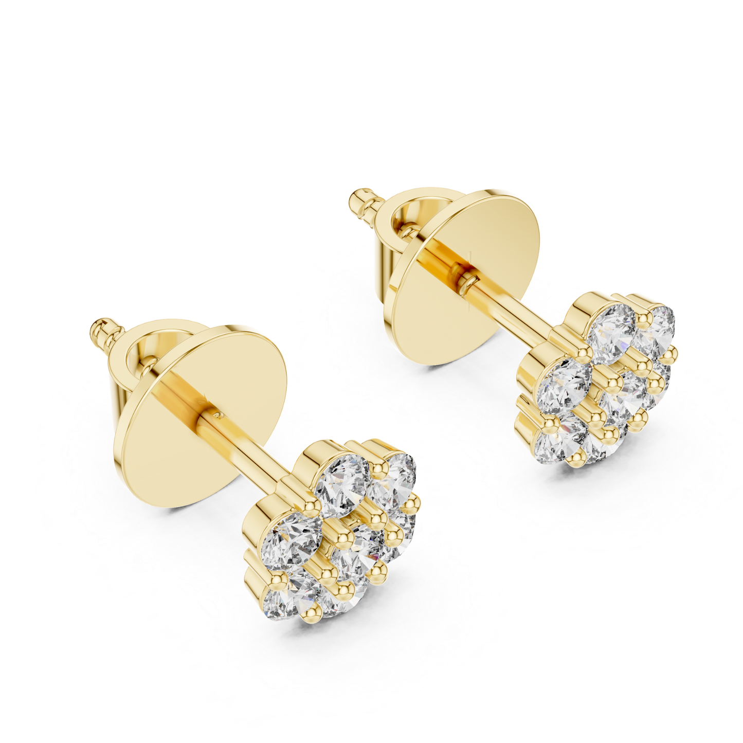 Round Diamond Cluster Stud Earrings with Prong Setting | 18K