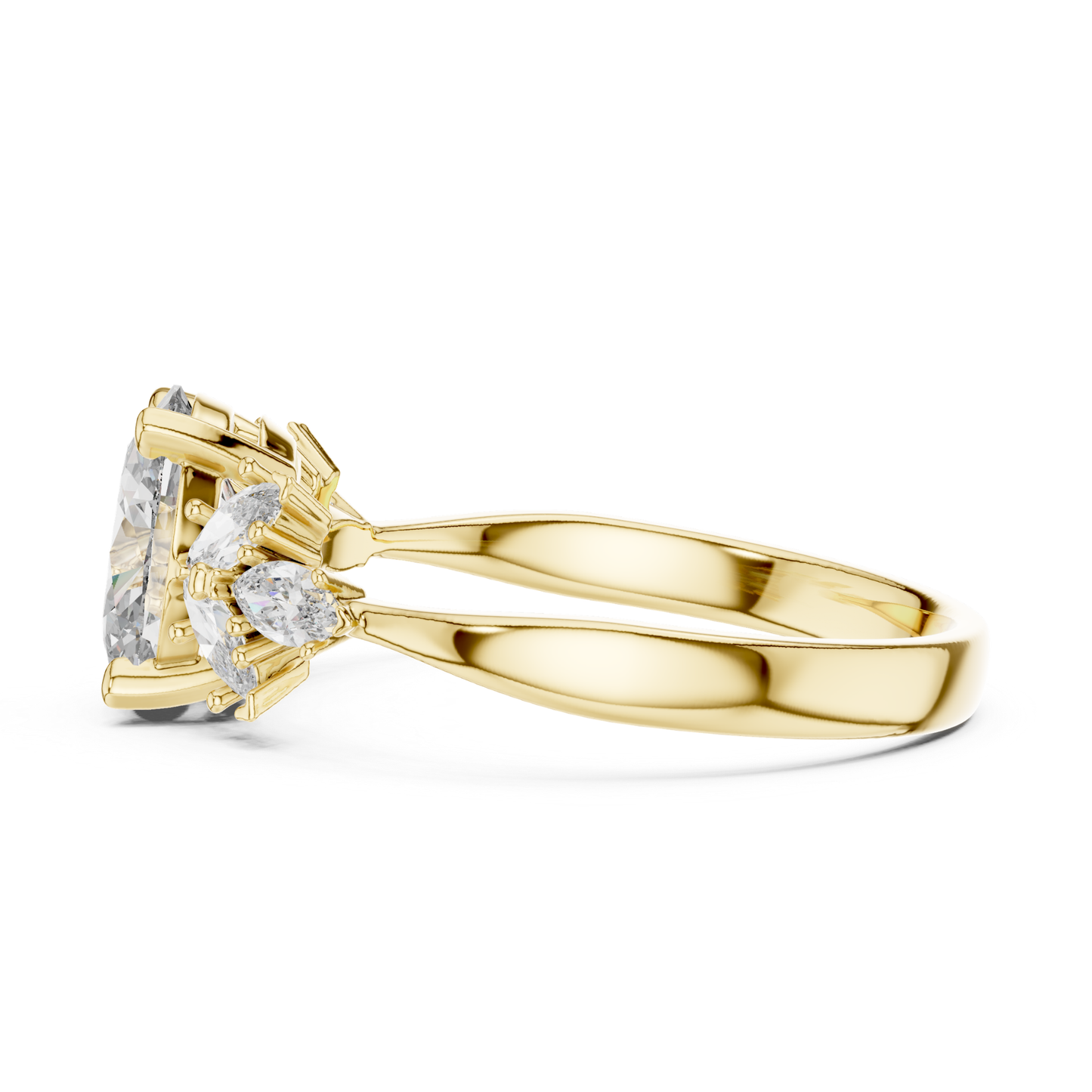 Ovaler Diamantring mit floralen Seitensteinen | 18 Karat Gold