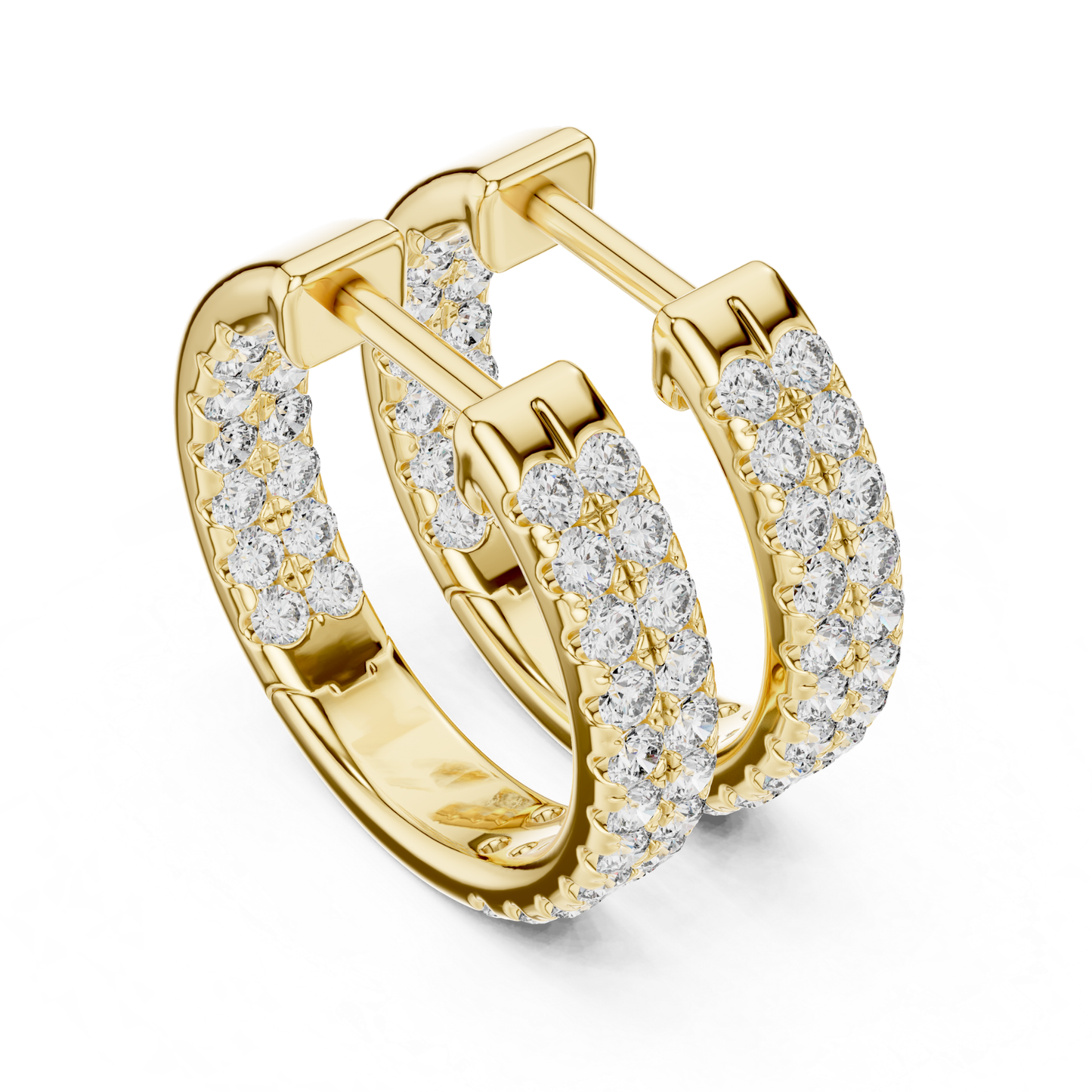 Diamond Pave Huggie Hoop Earrings with Double Row Elegance | Luxury Jewelry