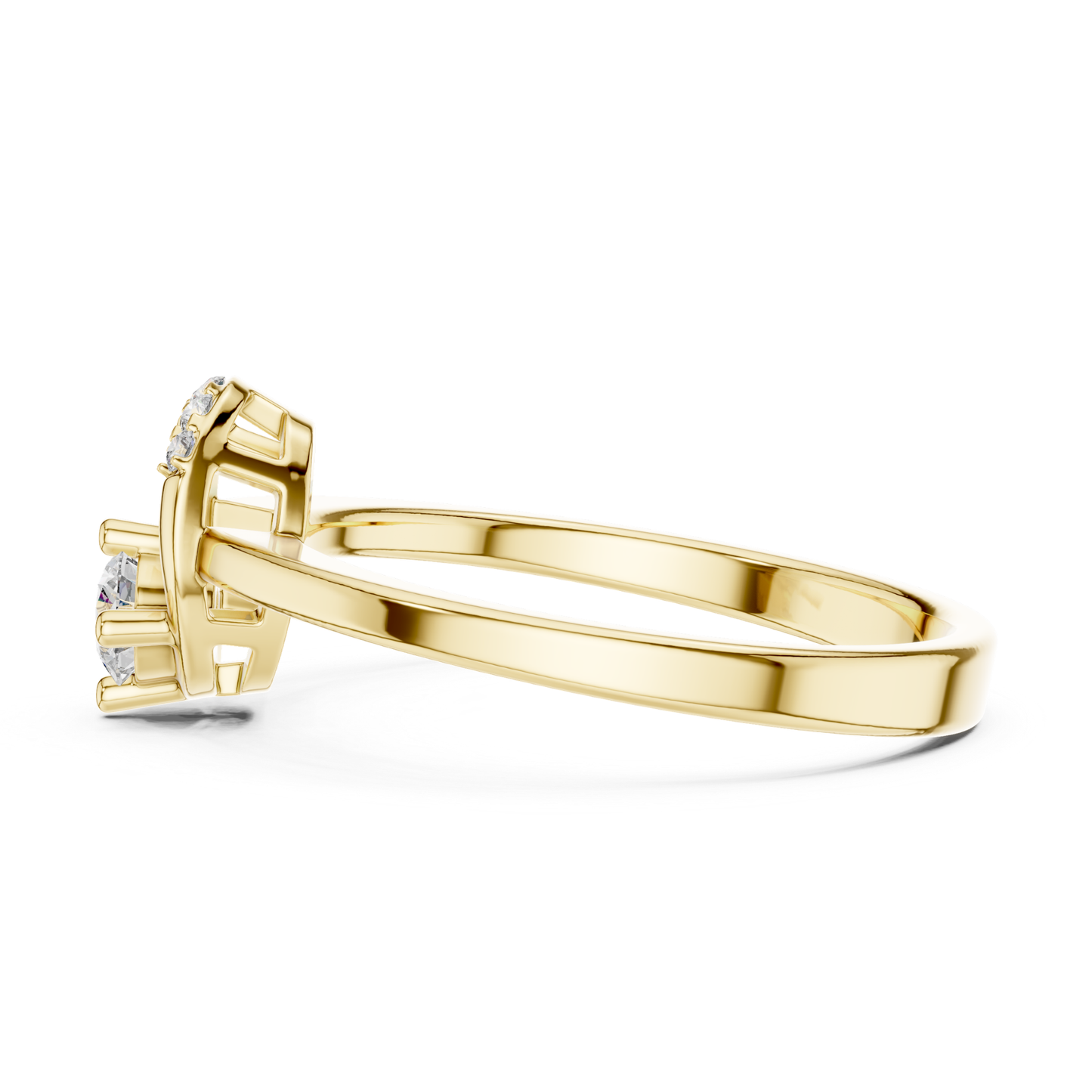 Round Diamond Curved Accent Ring | Elegant Modern Gold Style