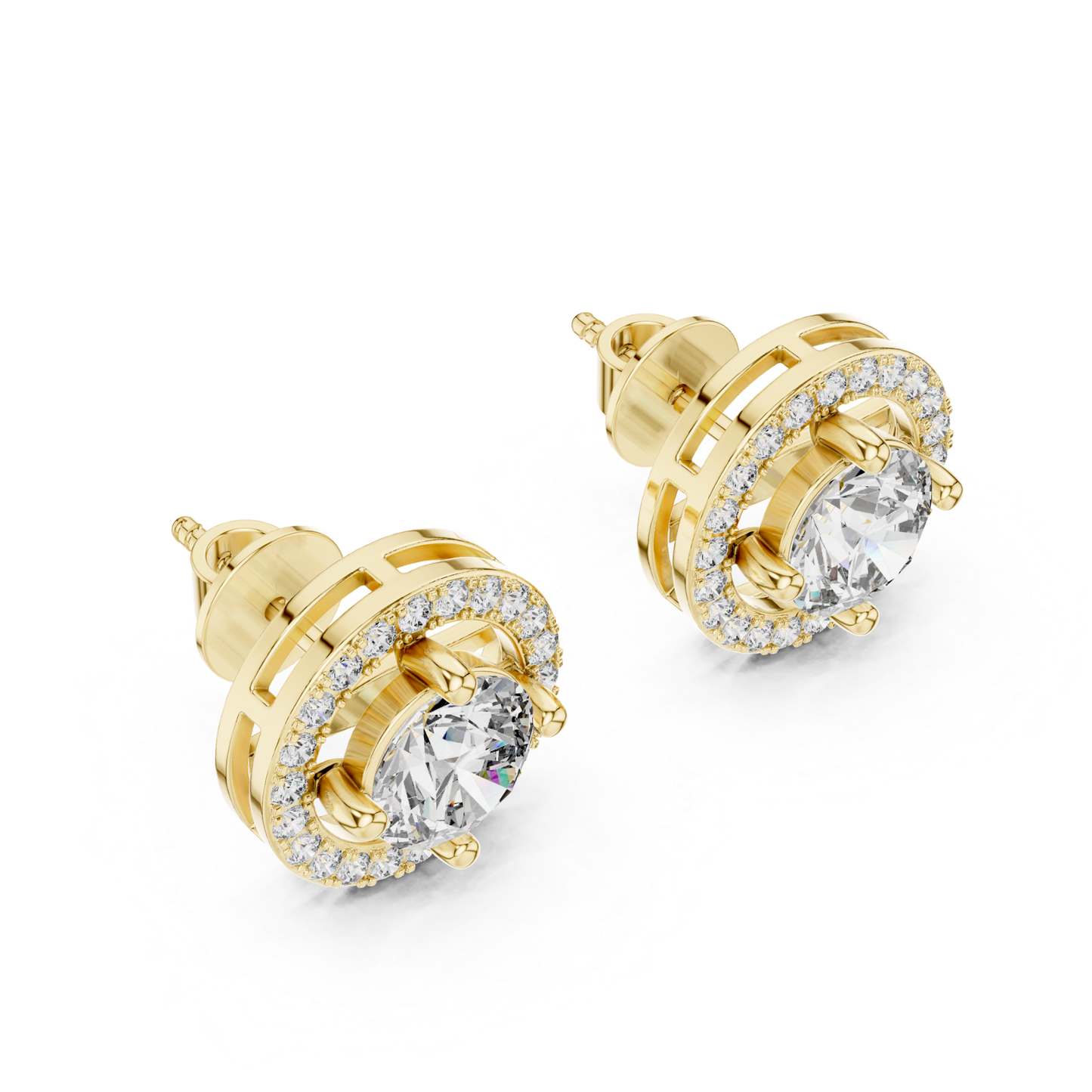 Runde Diamant-Halo-Ohrstecker | Krappenfassung 18K Gold