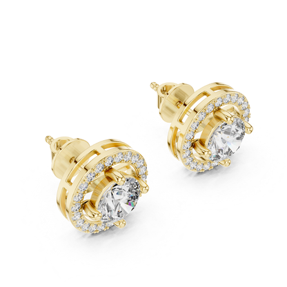 Runde Diamant-Halo-Ohrstecker | Krappenfassung 18K Gold