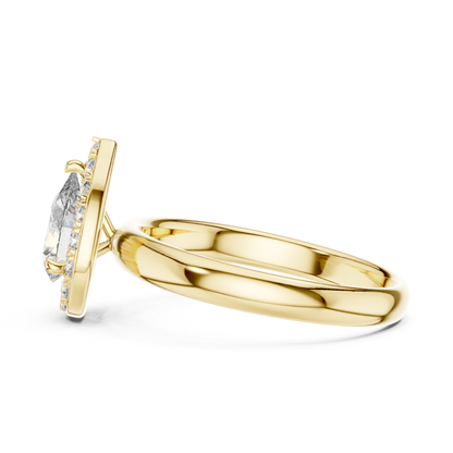 Pear Shape Halo Diamond Ring With Round Accent Stones | 18K