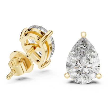 Pear Shape Diamond Stud Earrings | Prong Setting 18K Gold