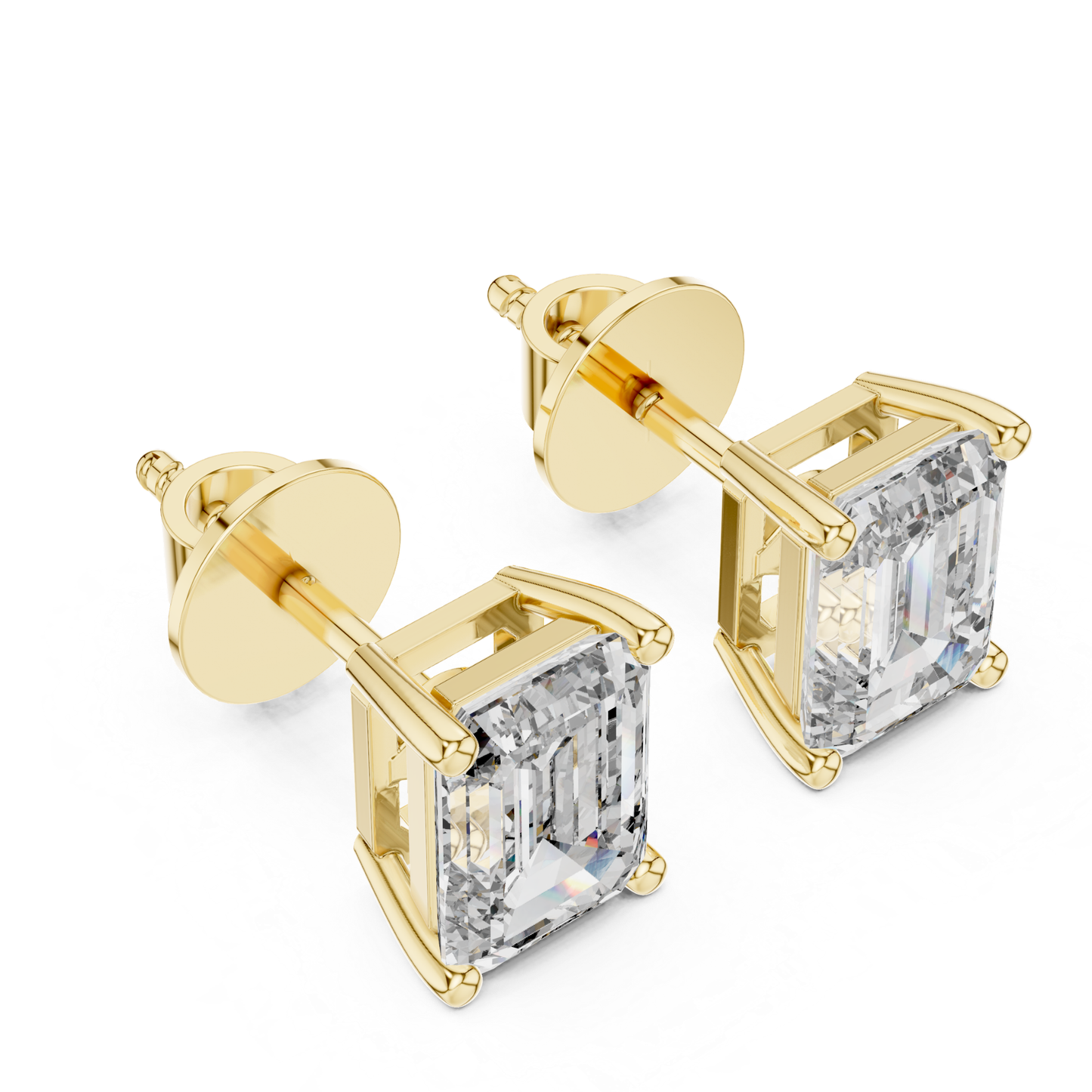 Emerald Cut Diamond Stud Earrings | Prong Setting 18K Gold