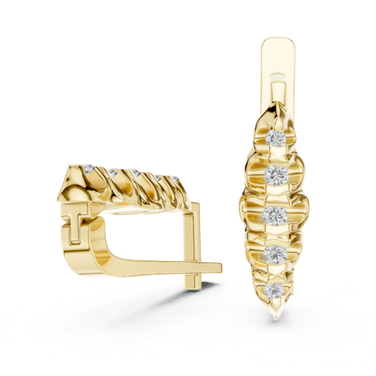 Ribbed Diamond Hoop Earrings with Round Brilliance | Modern Gold Elegance