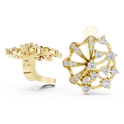 Floral Diamond Stud Earrings with Openwork Fan Design | Radiant Bloom