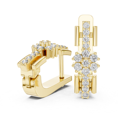 Floral Diamond Hoop Earrings with Round Brilliant Accent | Modern Luxury