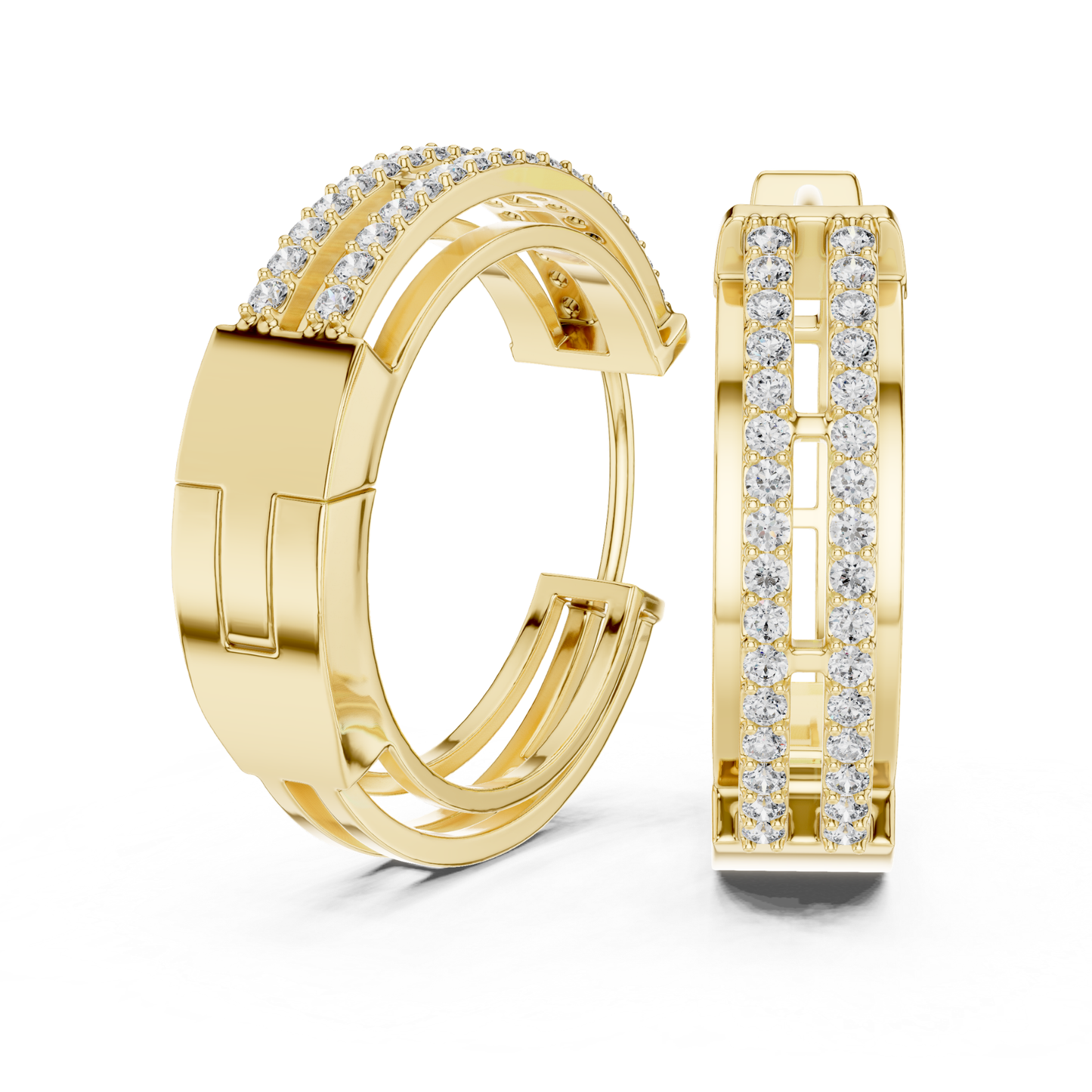 Rectangular Diamond Hoop Earrings with Double Row Brilliance | Modern Luxury