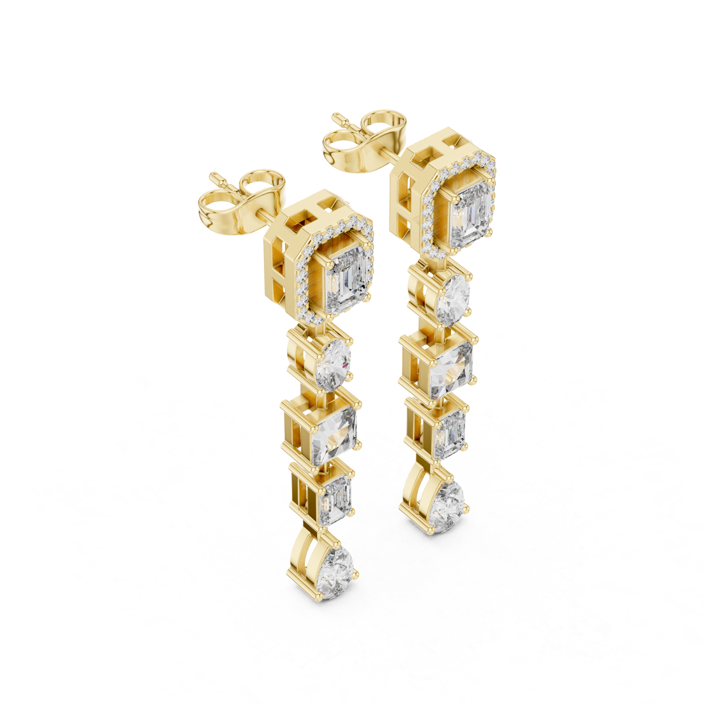 Emerald Cut Multi Shape Diamond Drop Earrings | Luxury Statement Style