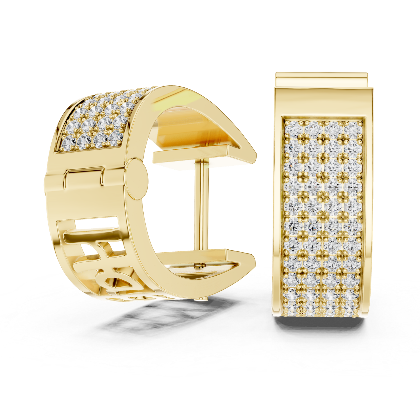 Wide Diamond Hoop Earrings with Multi Row Pave Design | Luxe Radiance