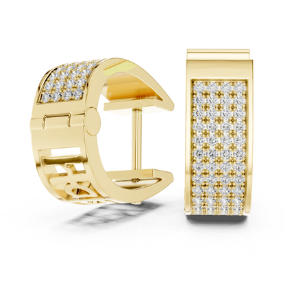 Wide Diamond Hoop Earrings with Multi Row Pave Design | Luxe Radiance