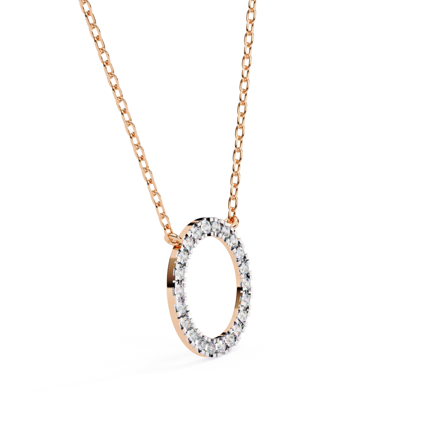 Round Halo Circle Lab Grown Diamond Pendant With Chain | 18K