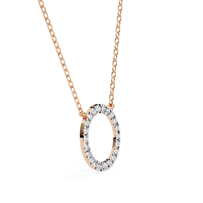 Round Halo Circle Lab Grown Diamond Pendant With Chain | 18K
