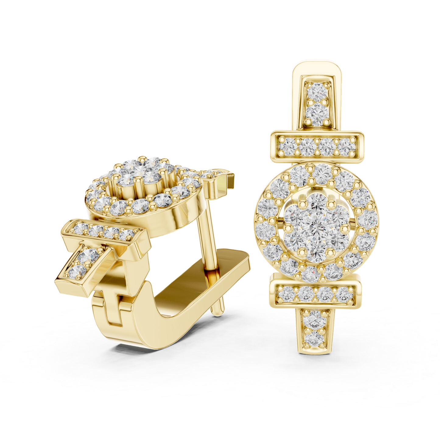 Geometric Circle Diamond Drop Earrings | Modern Gold Luxury