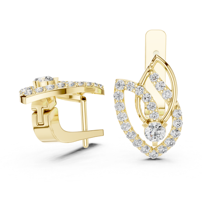 Leaf Diamond Drop Earrings with Openwork Elegance | Celestial Leaf