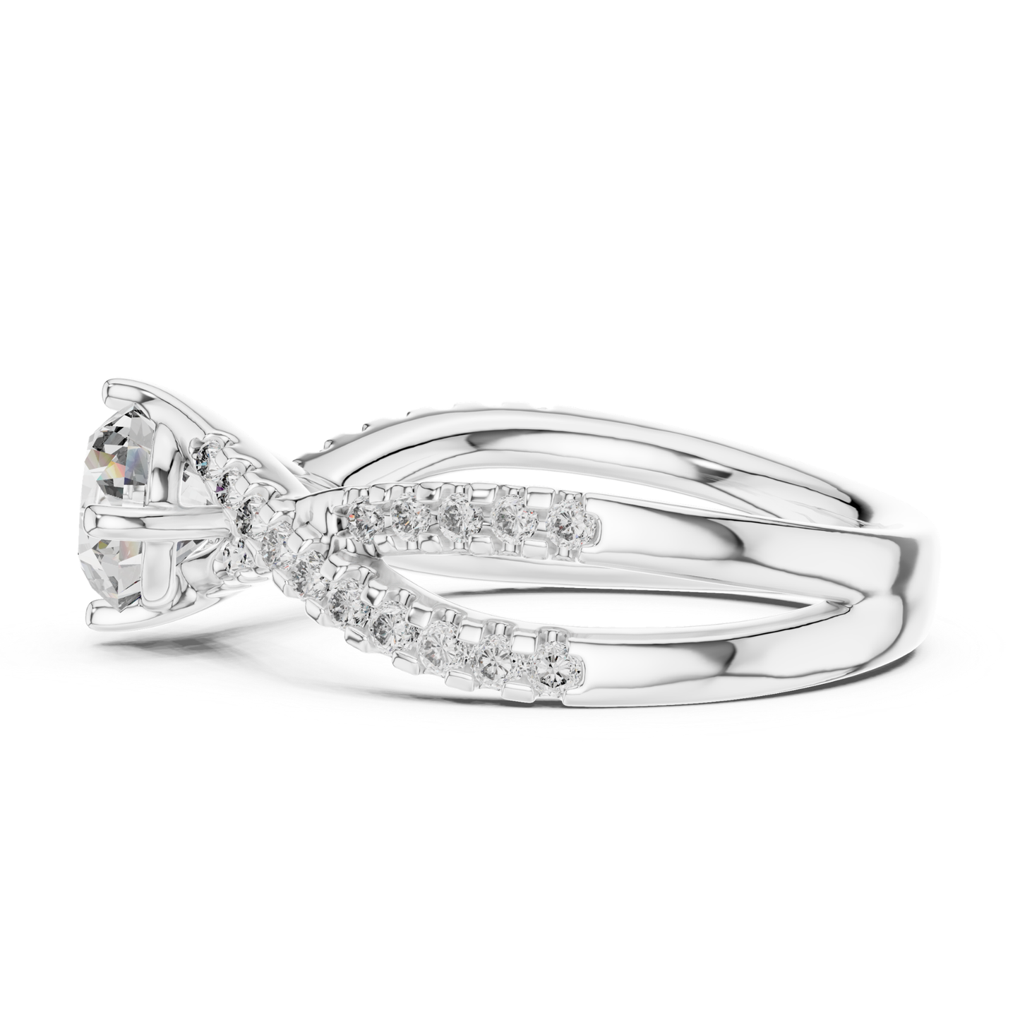 Round Cut Diamond Criss Cross Engagement Ring | Luxury Bridal Style
