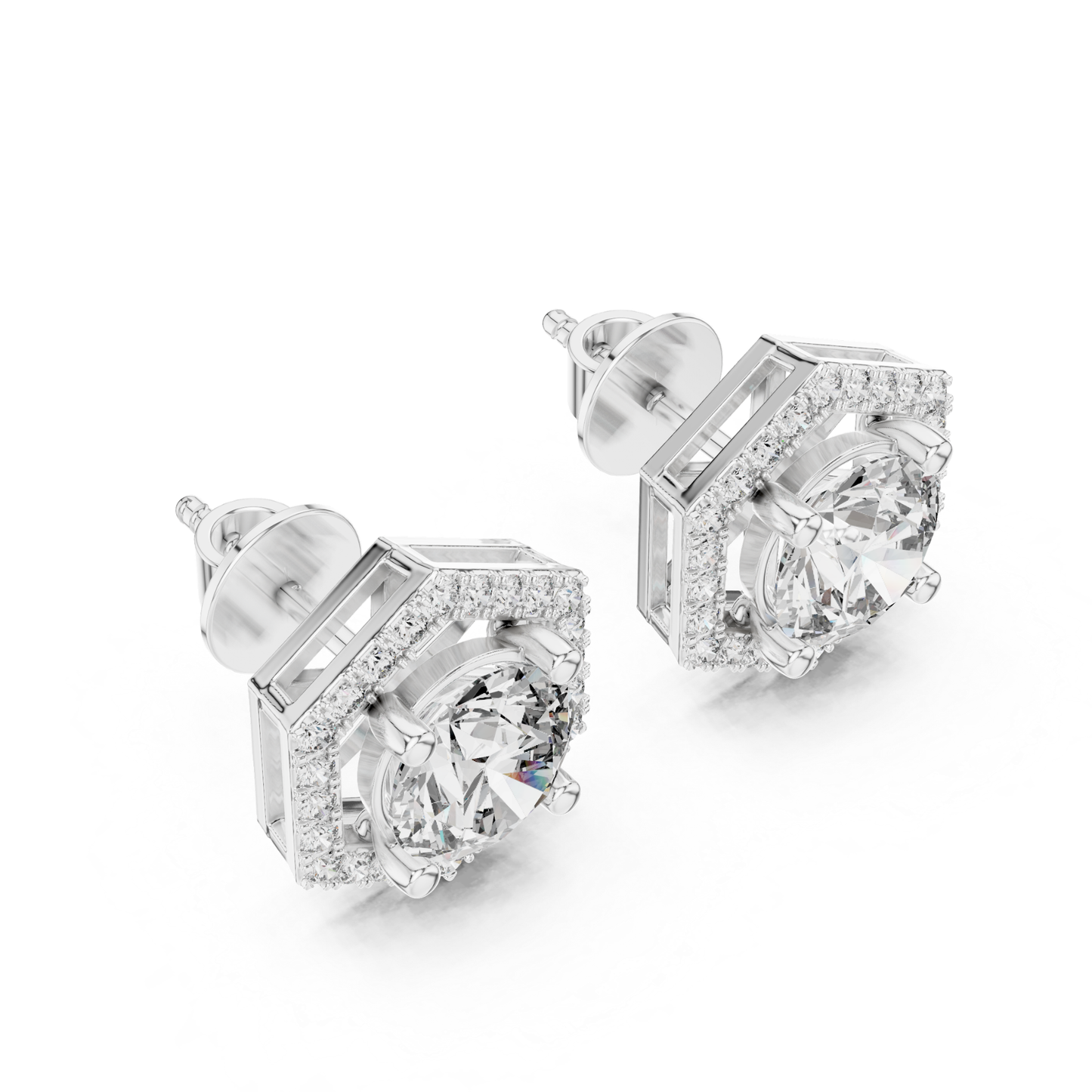 Runde Diamant-Halo-Ohrstecker | Geometrische Brillanz in edlem Gold