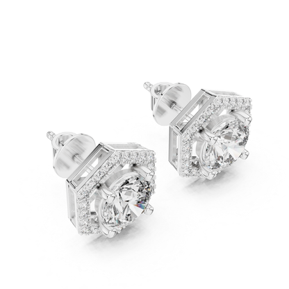 Runde Diamant-Halo-Ohrstecker | Geometrische Brillanz in edlem Gold