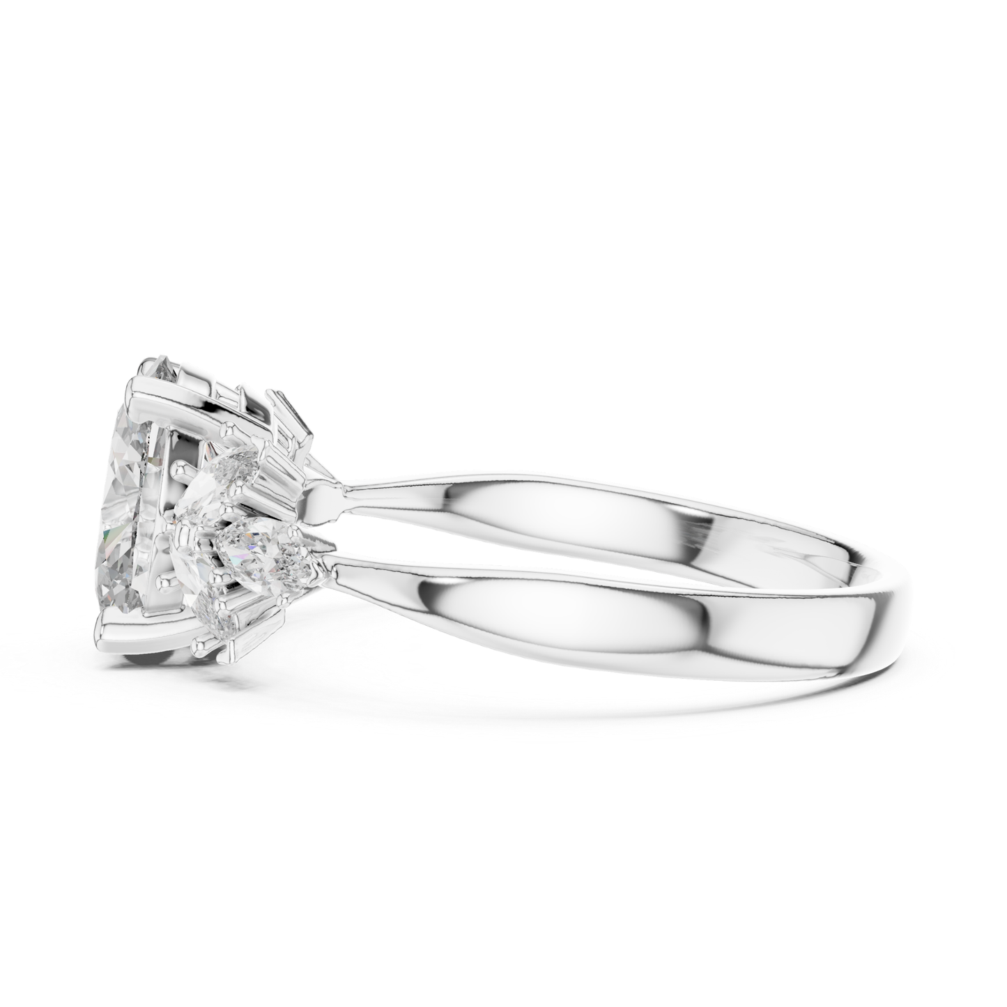 Ovaler Diamantring mit floralen Seitensteinen | 18 Karat Gold
