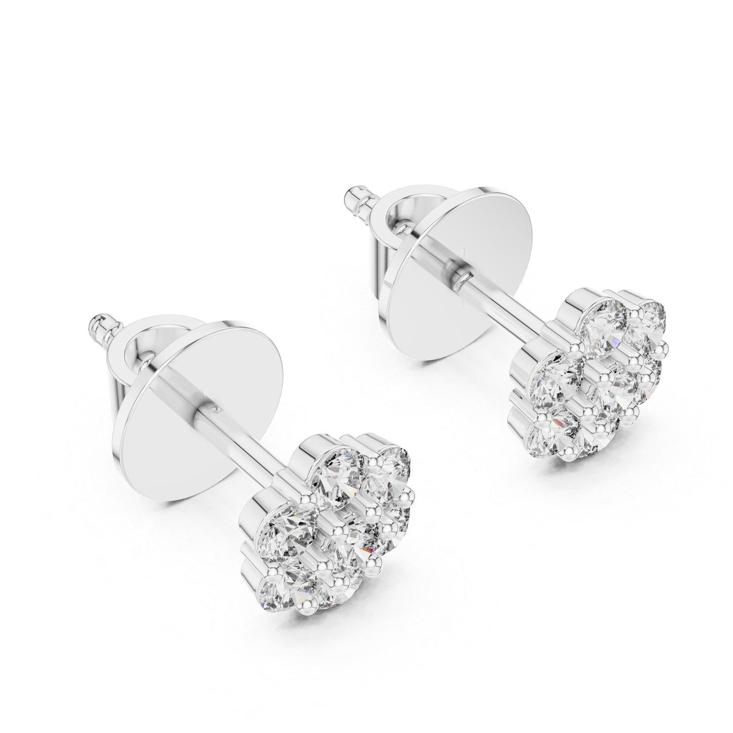Round Diamond Cluster Stud Earrings with Prong Setting | 18K