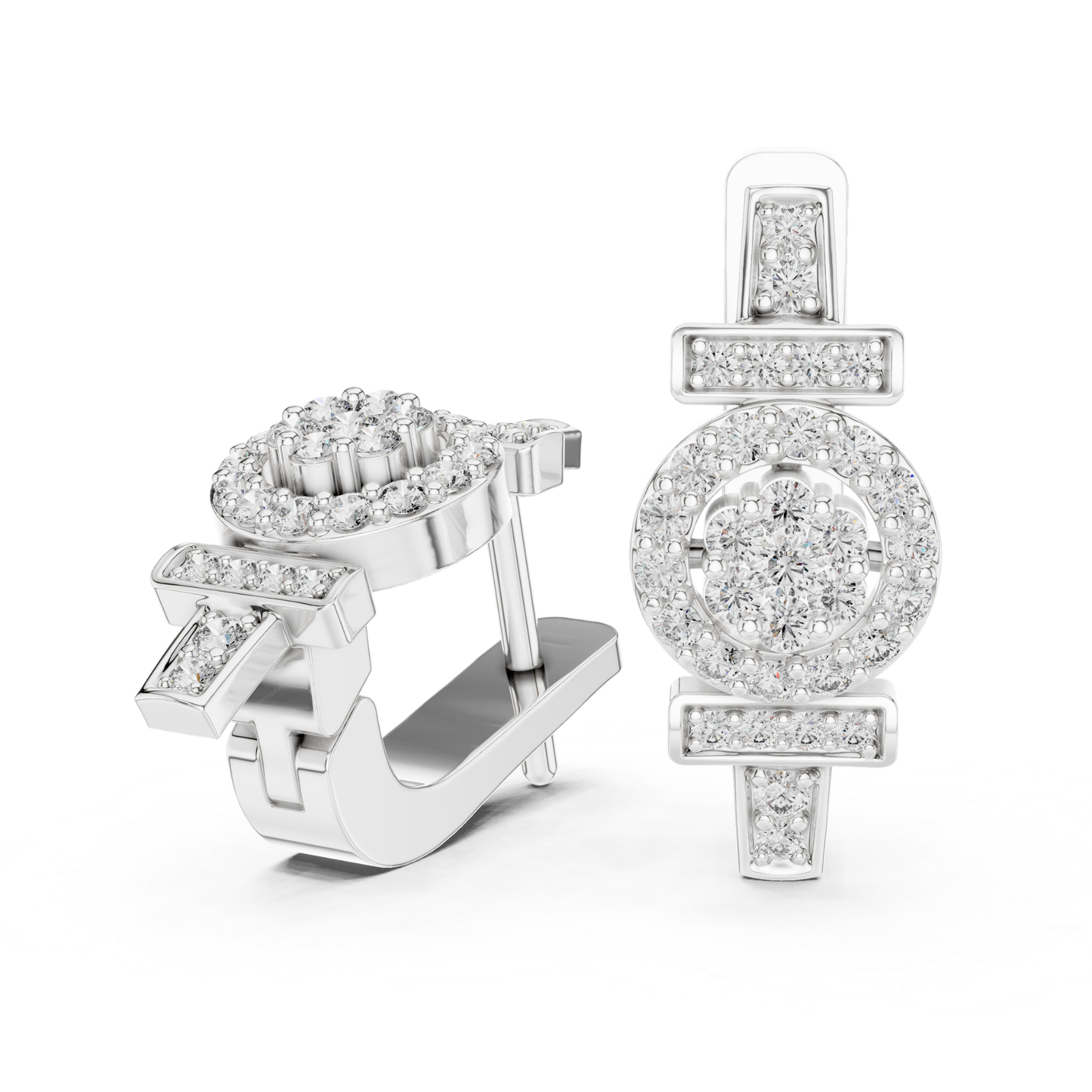 Geometric Circle Diamond Drop Earrings | Modern Gold Luxury