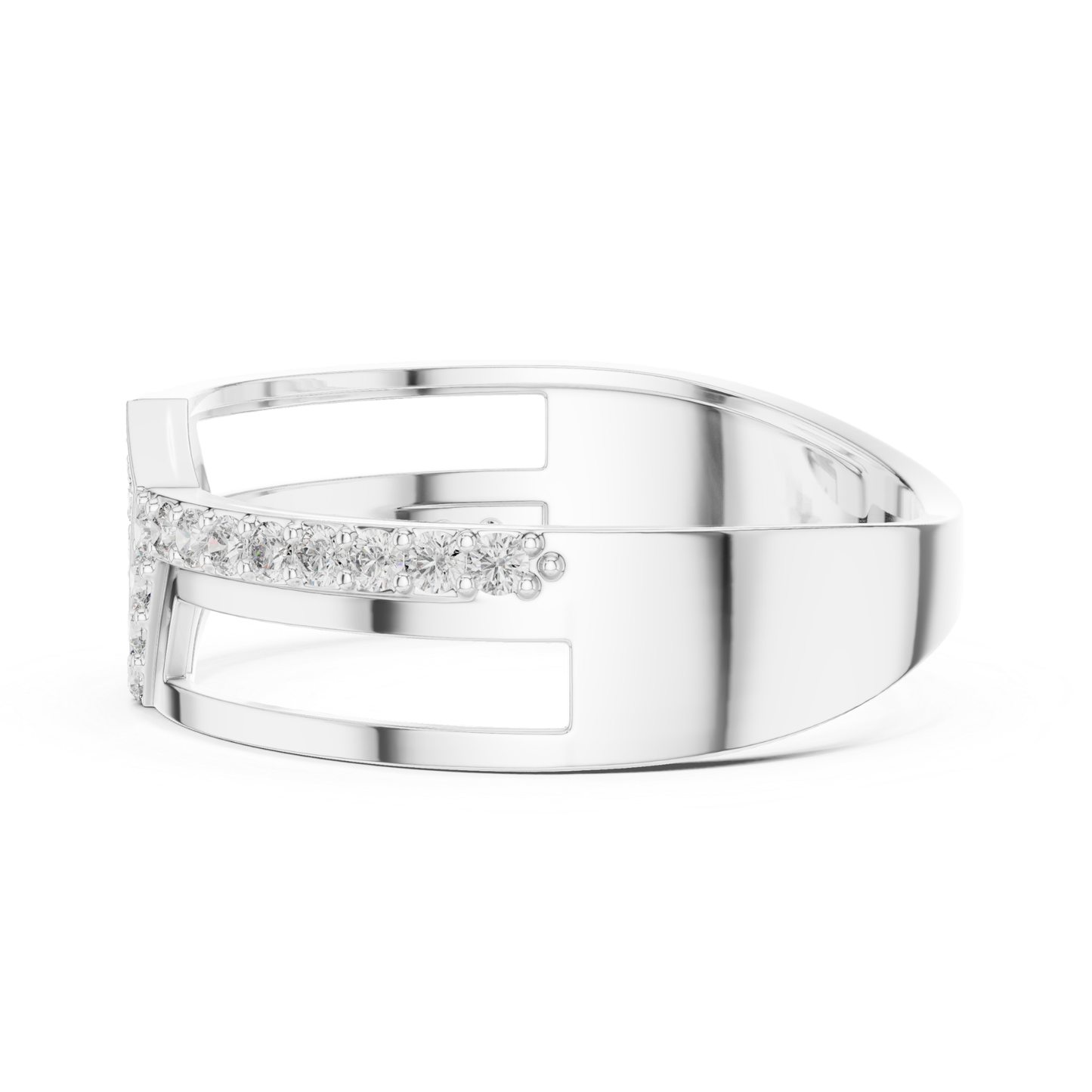 Luxury Geometric Diamond Open Ring | Modern White Gold Style