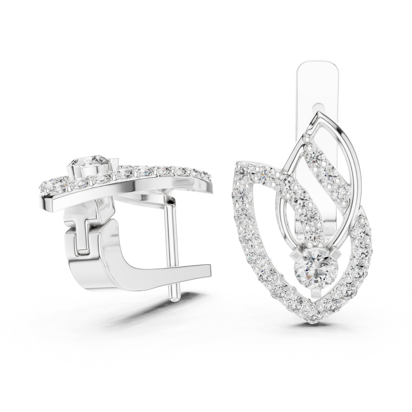 Leaf Diamond Drop Earrings with Openwork Elegance | Celestial Leaf
