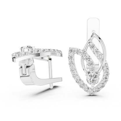 Leaf Diamond Drop Earrings with Openwork Elegance | Celestial Leaf