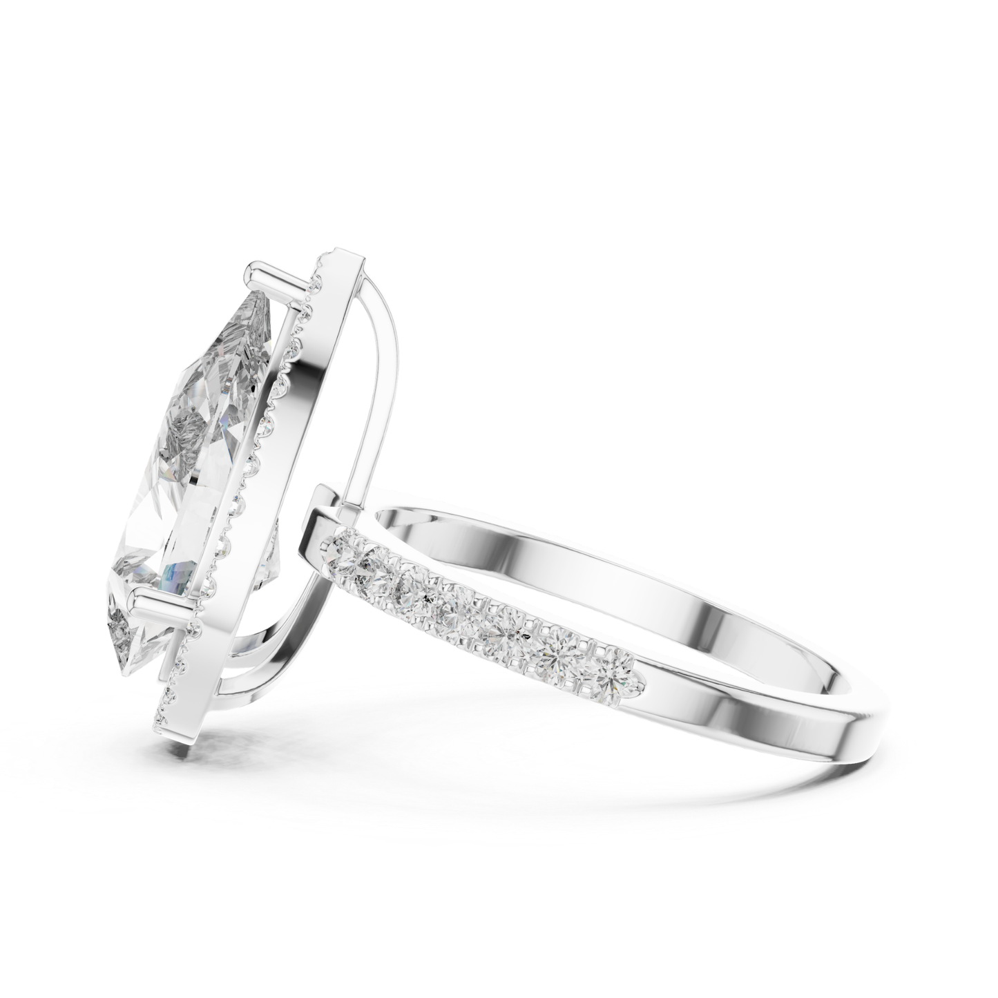 Pear Cut Diamond Halo Ring with Pave Band | Teardrops of Brilliance