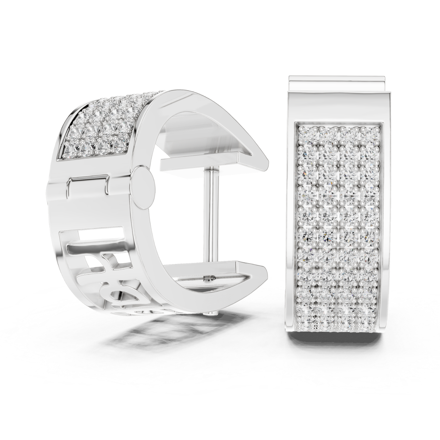 Wide Diamond Hoop Earrings with Multi Row Pave Design | Luxe Radiance