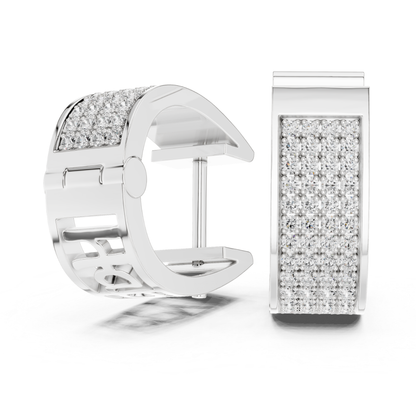 Wide Diamond Hoop Earrings with Multi Row Pave Design | Luxe Radiance