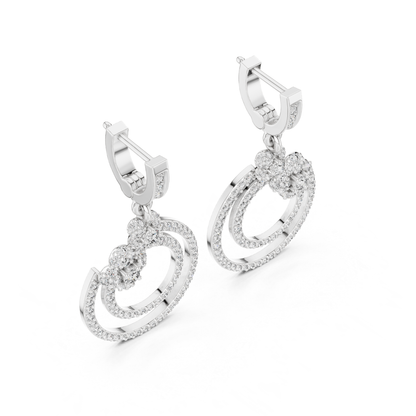 Double Circle Diamond Drop Earrings with Floral Accent | Modern Luxury
