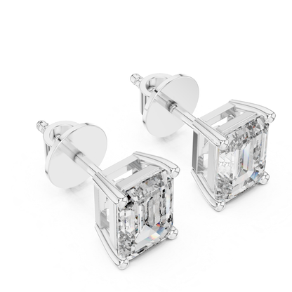 Emerald Cut Diamond Stud Earrings | Prong Setting 18K Gold