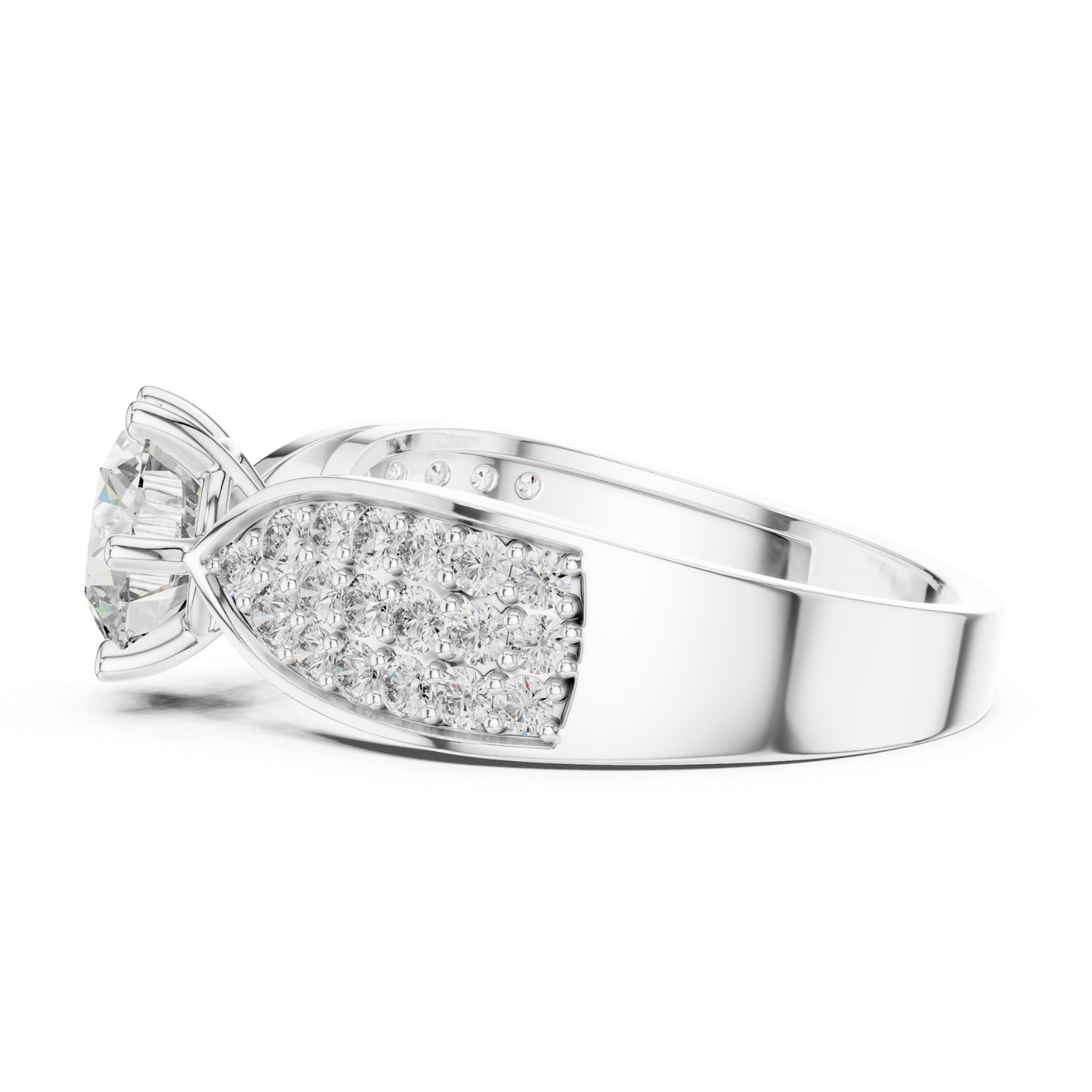 Round Cut Diamond Ring with Wide Pave Shoulders | Bold & Brilliant