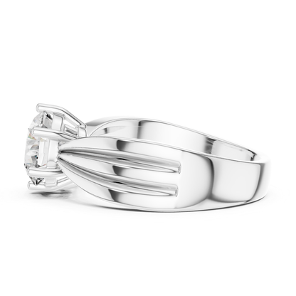 Round Cut Diamond Ring with Layered Band Design | 18K Gold