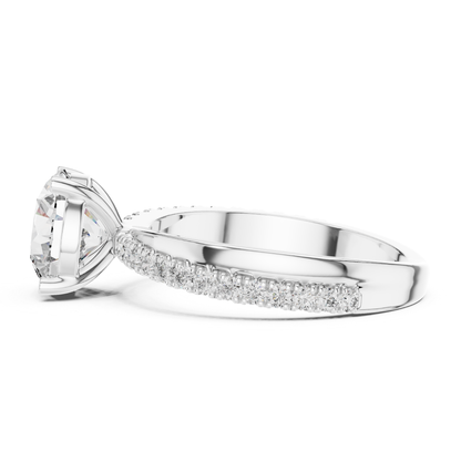 Round Brilliant Solitaire Diamond Ring with Pave Band | Timeless Luxury
