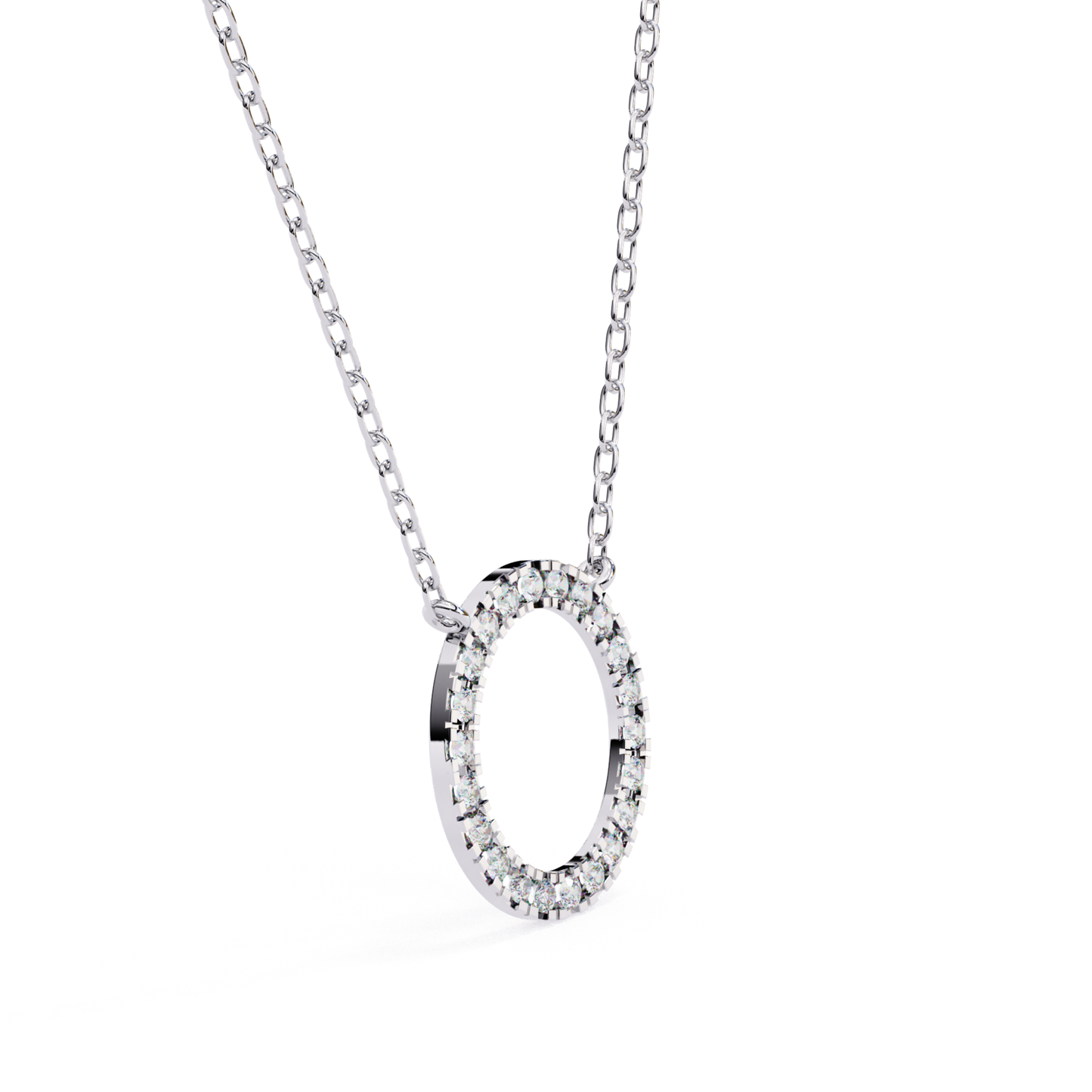 Round Halo Circle Lab Grown Diamond Pendant With Chain | 18K