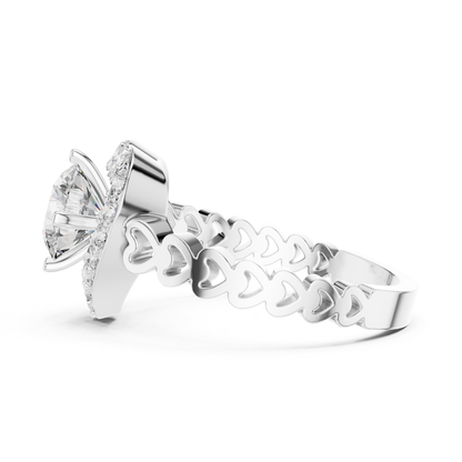 Round Diamond Ring with Heart Inspired Halo Design | Love in Bloom