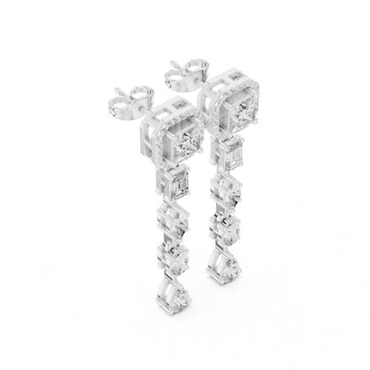 Princess Cut Halo Diamond Drop Earrings | Luxury Statement Style
